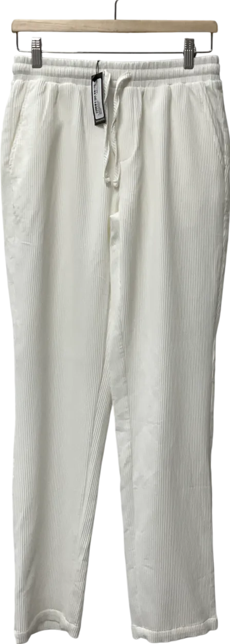 boohooMan White Slim Fit Pleated Trousers UK M