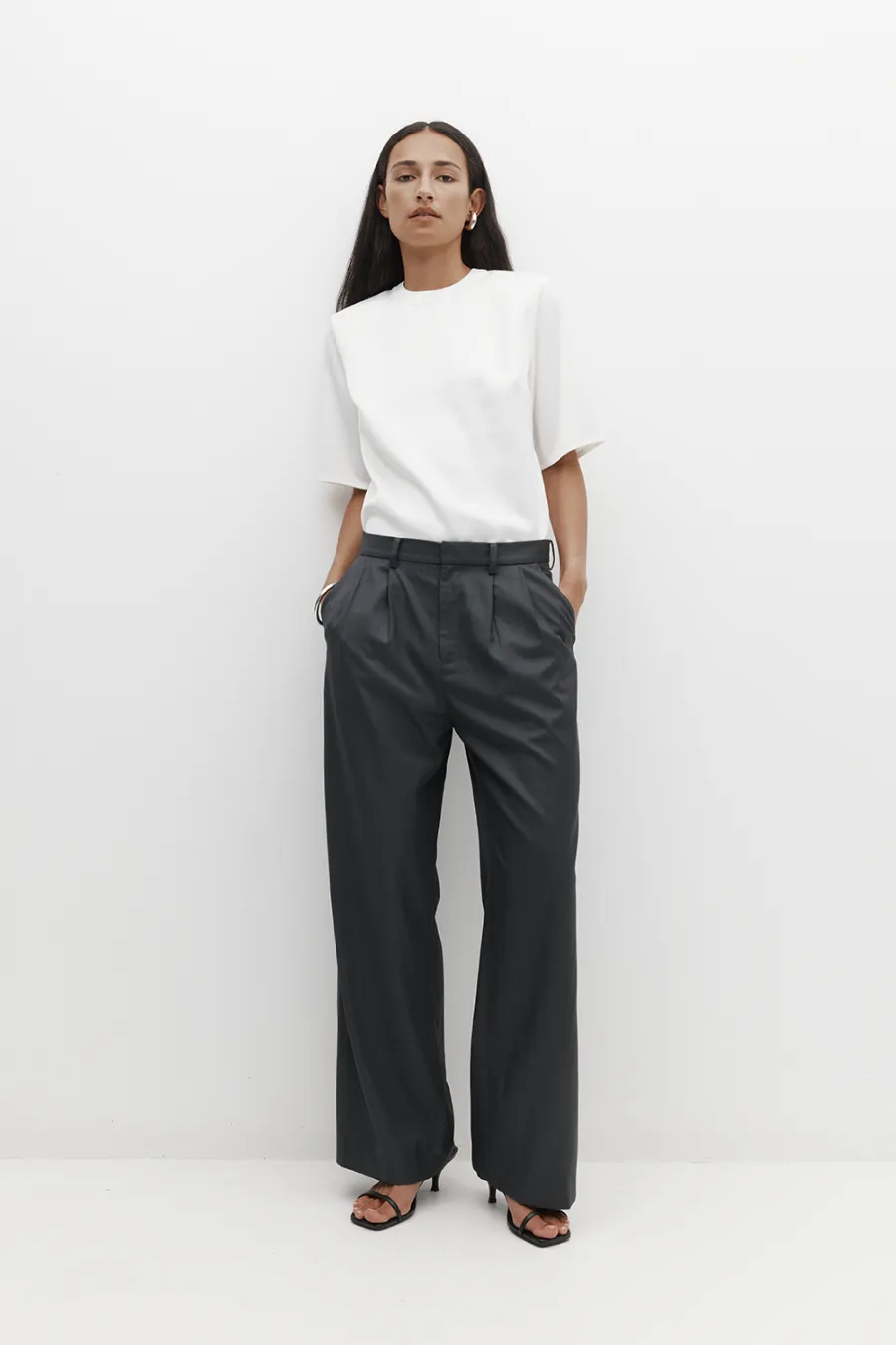 Double Pleated Trouser Charcoal