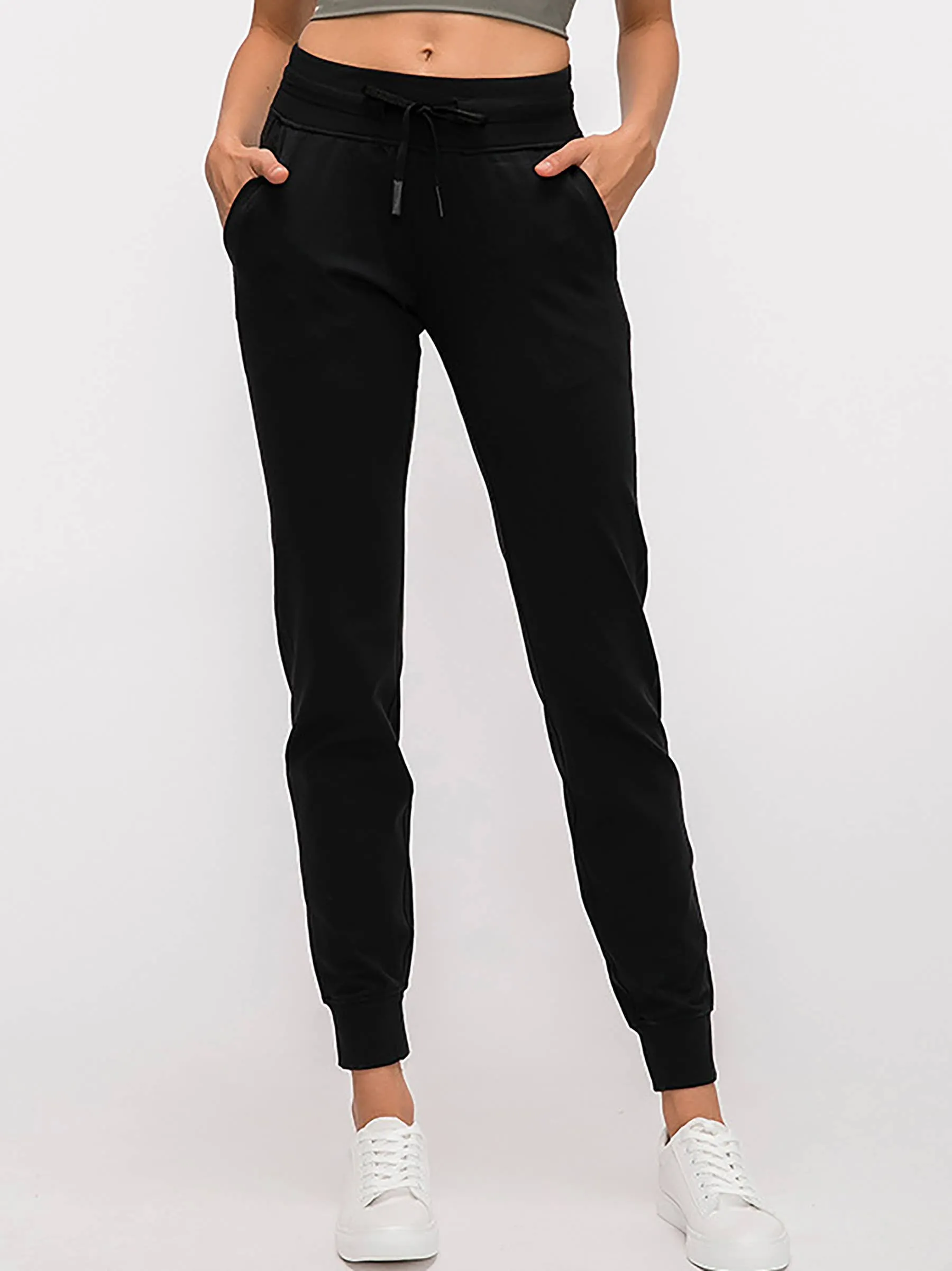 Drawstring Quick Dry Elastic Running Fitness Pants: XL12 / Black