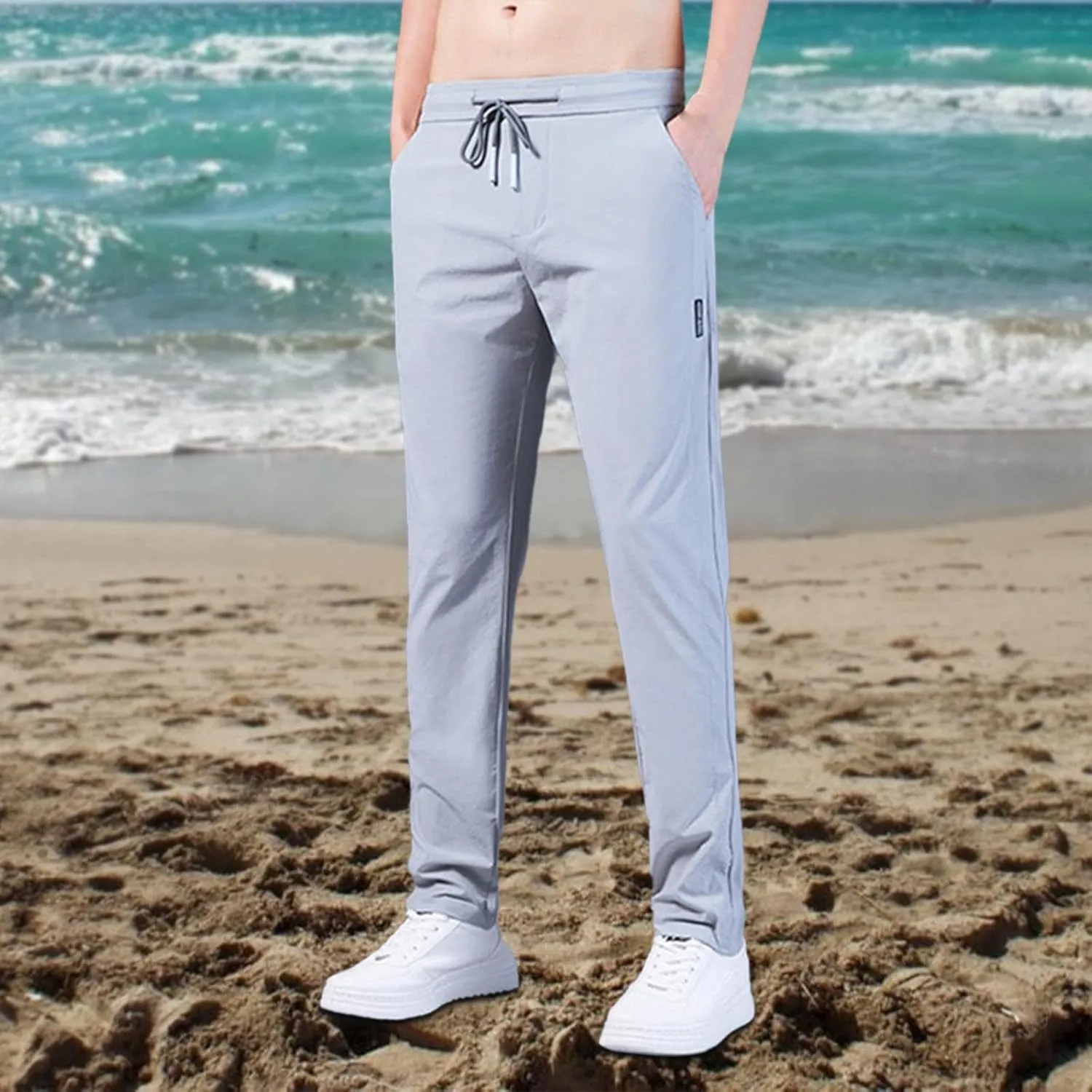 MIDOO Mens Pants Casual Stretch Baggy Elastic Waist Drawstring Sweatpants with Pockets Lightweight Casual Joggers Trousers