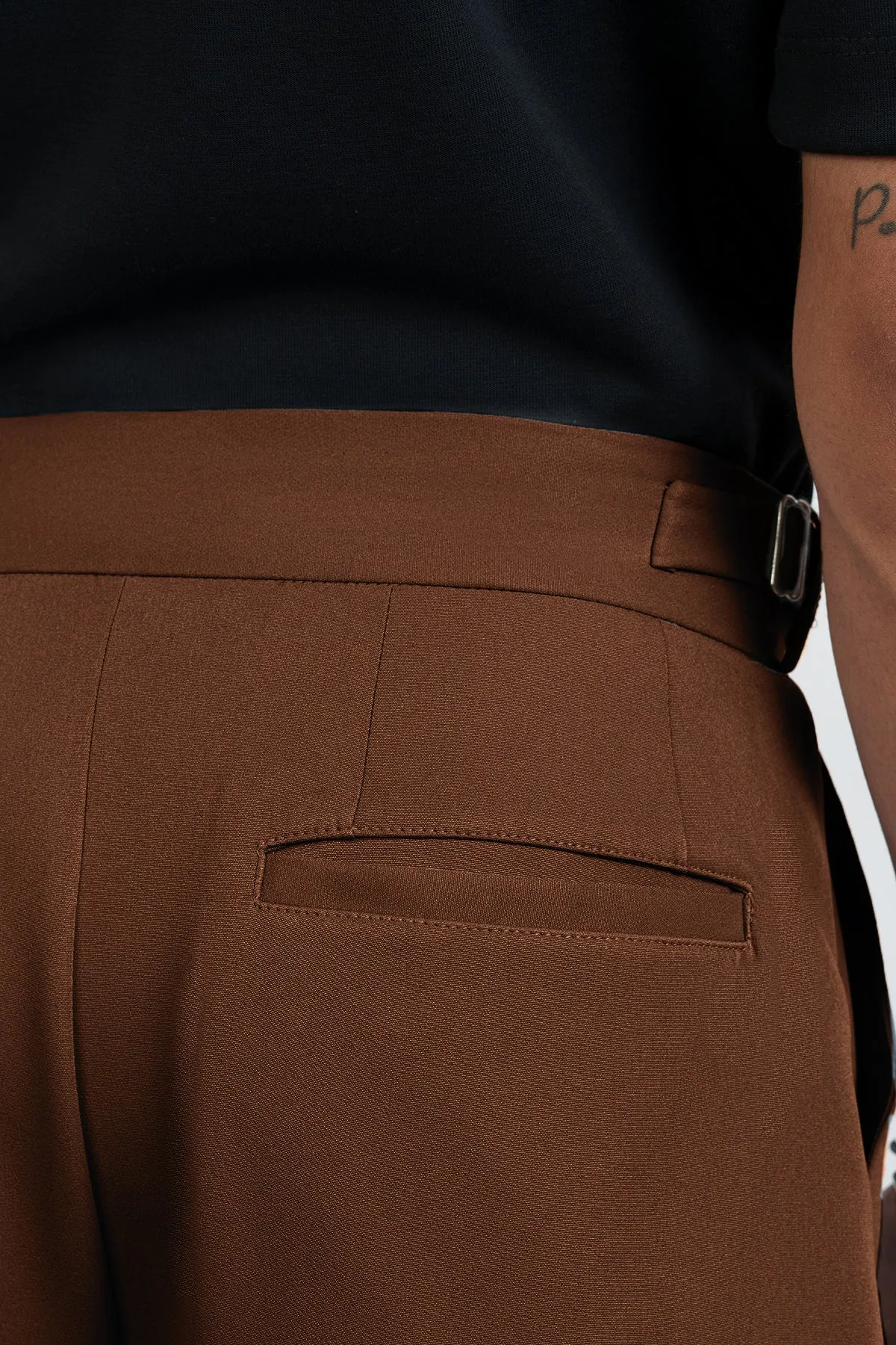 Pine Brown Buckle Detail Men's Korean Pants