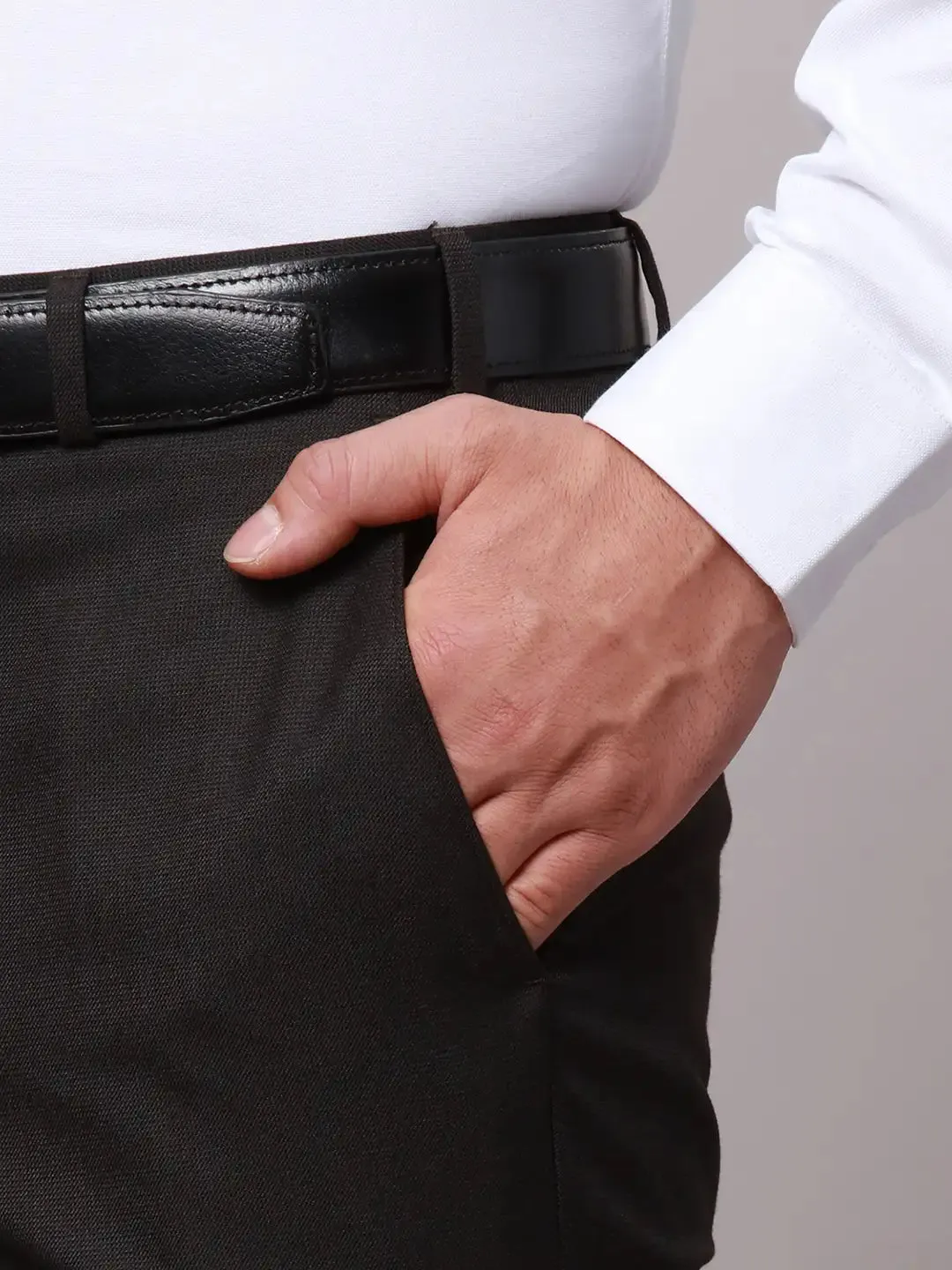 Raymond Men Brown Slim Fit Structure Polyester Trousers