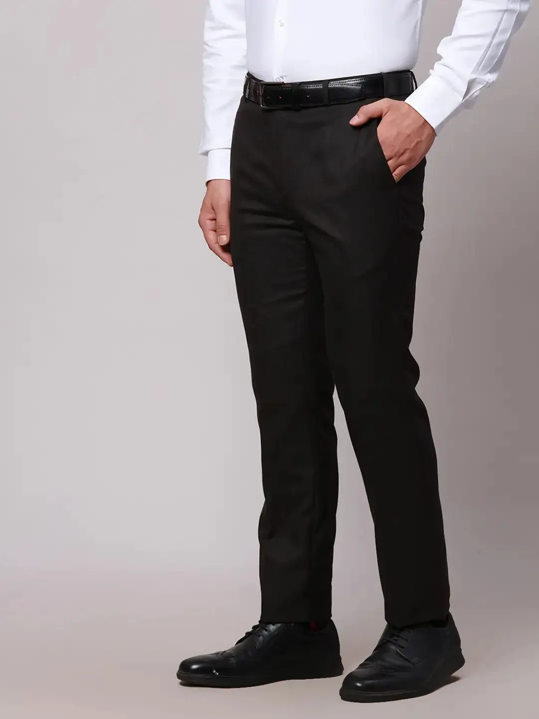 Raymond Men Brown Slim Fit Structure Polyester Trousers