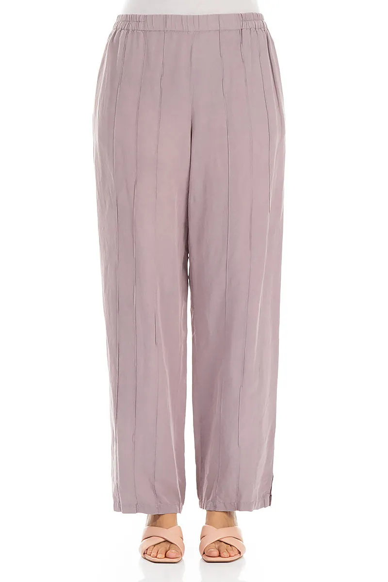 Straight Pleated Light Lilac Silk Linen Trousers