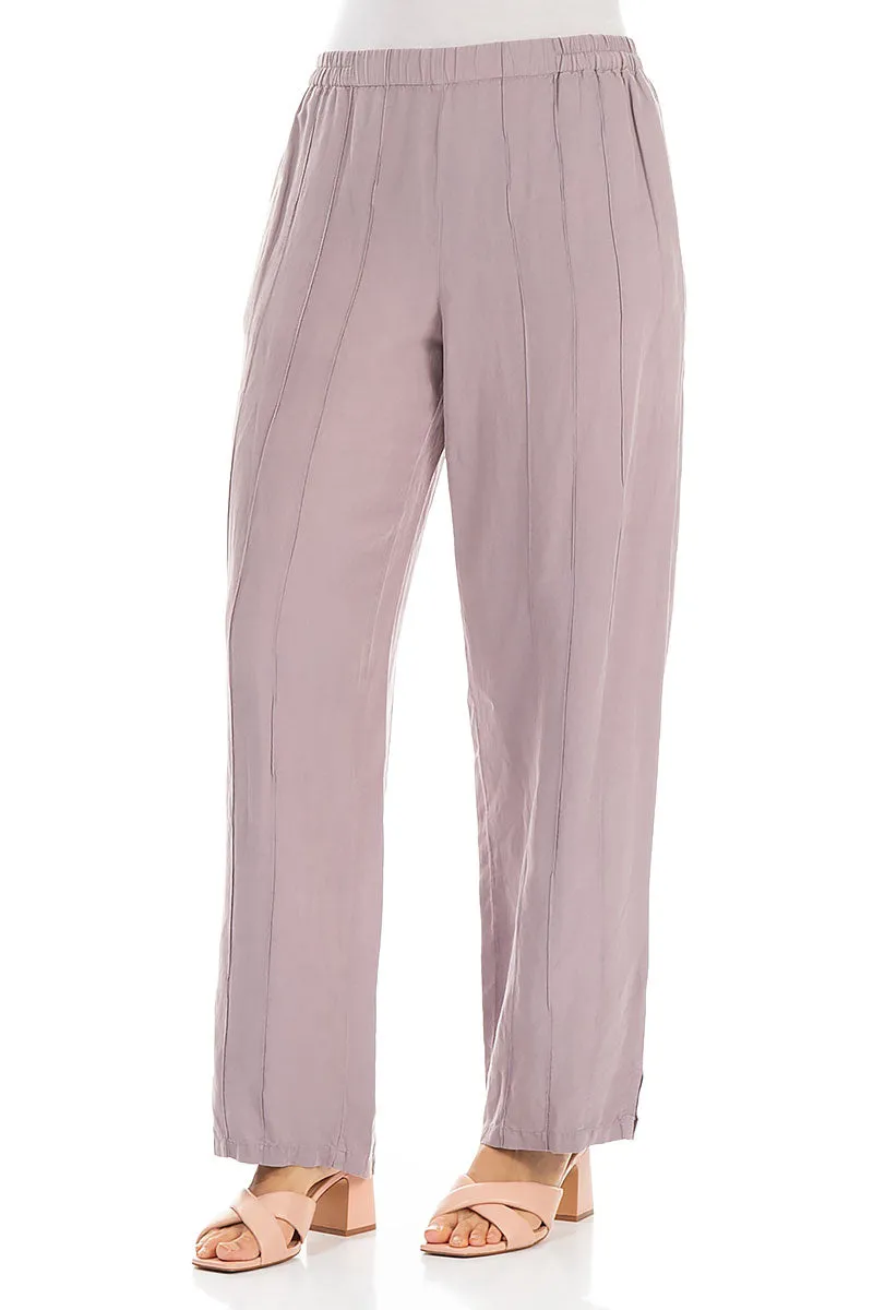 Straight Pleated Light Lilac Silk Linen Trousers