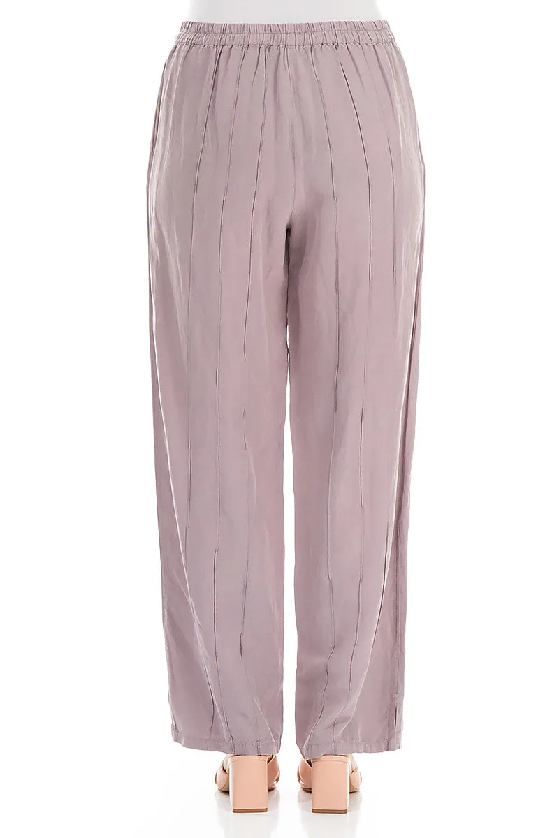Straight Pleated Light Lilac Silk Linen Trousers