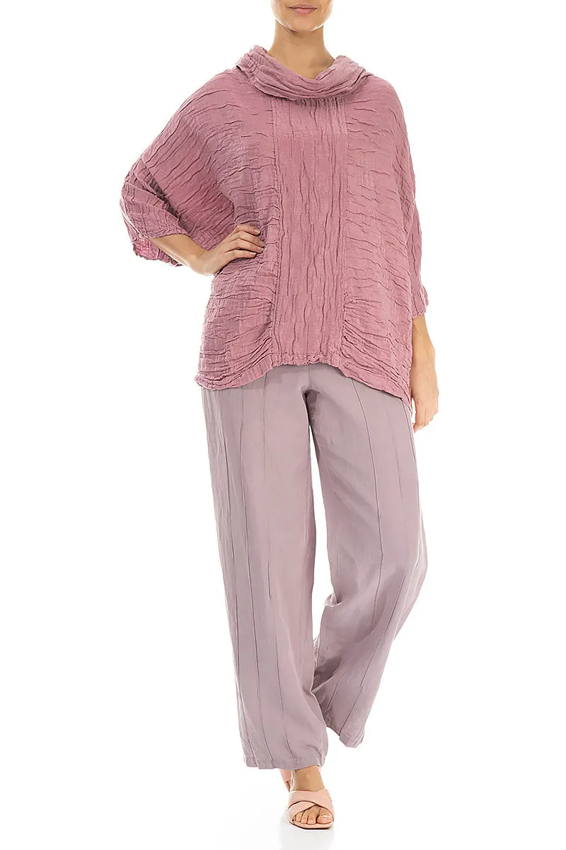 Straight Pleated Light Lilac Silk Linen Trousers