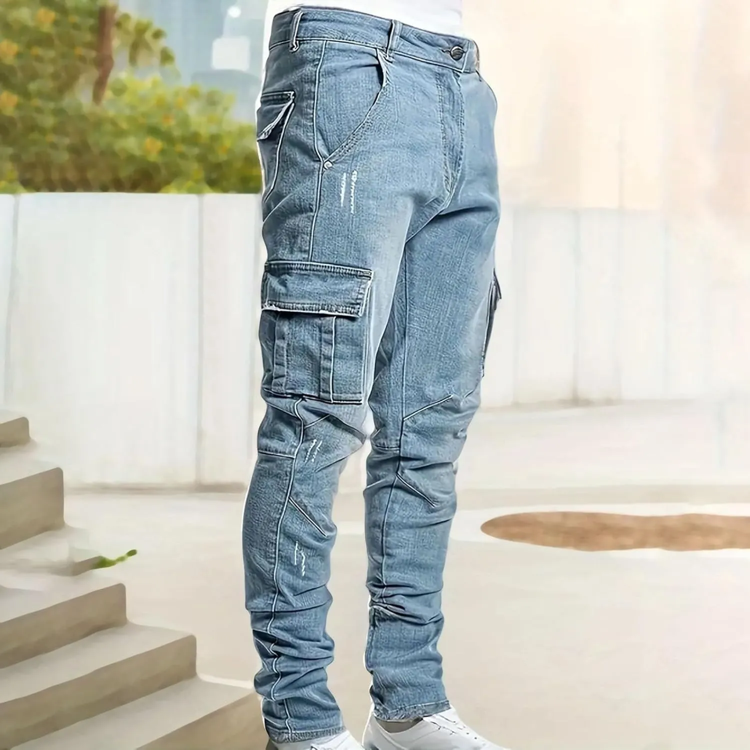 SUWBMHWE Mens Jeans Slim Fit,Mens Ripped Stretch Distressed Destroyed Jeans Skinny Jeans Side Striped Denim Pants