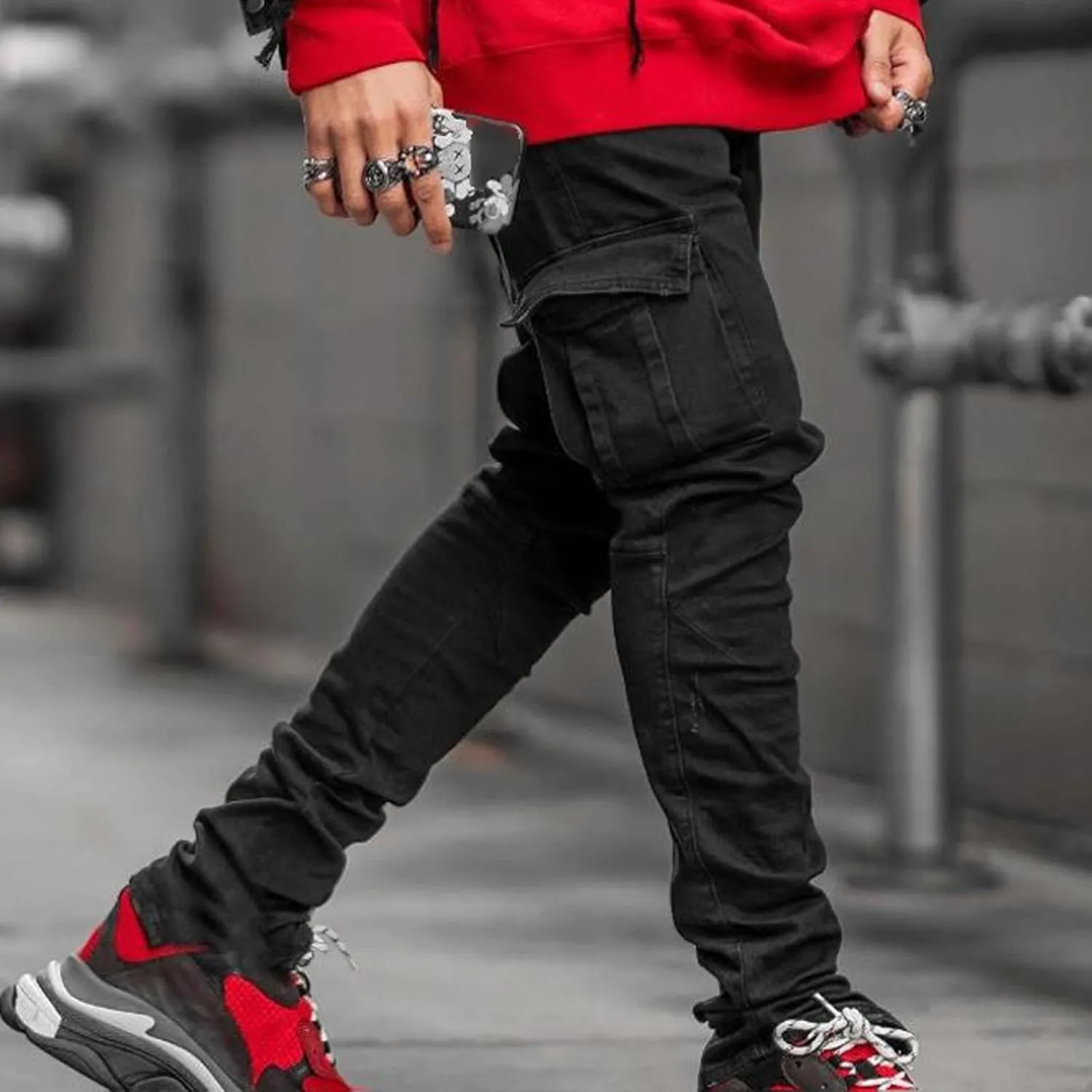 SUWBMHWE Mens Jeans Slim Fit,Mens Ripped Stretch Distressed Destroyed Jeans Skinny Jeans Side Striped Denim Pants