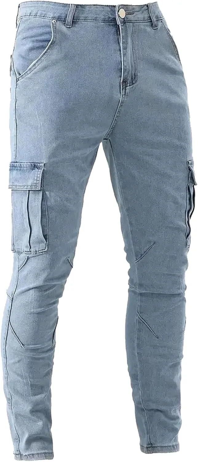 SUWBMHWE Mens Jeans Slim Fit,Mens Ripped Stretch Distressed Destroyed Jeans Skinny Jeans Side Striped Denim Pants