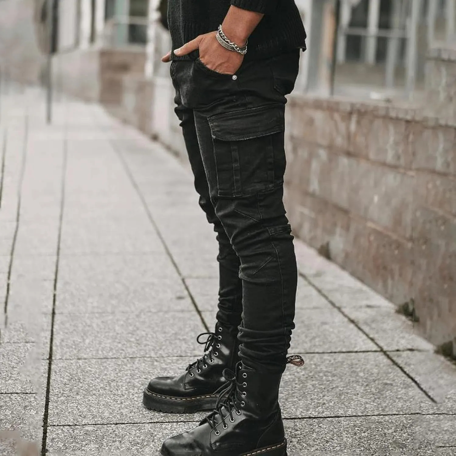 SUWBMHWE Mens Jeans Slim Fit,Mens Ripped Stretch Distressed Destroyed Jeans Skinny Jeans Side Striped Denim Pants