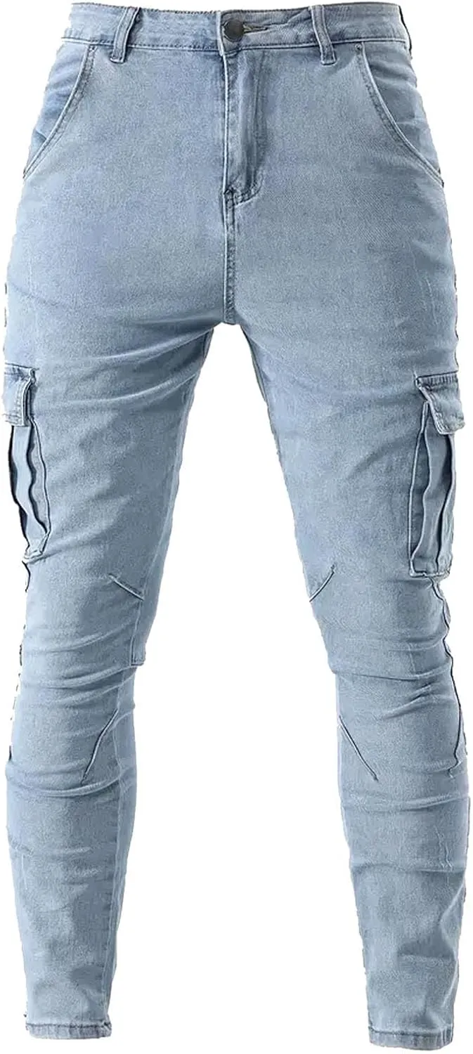 SUWBMHWE Mens Jeans Slim Fit,Mens Ripped Stretch Distressed Destroyed Jeans Skinny Jeans Side Striped Denim Pants
