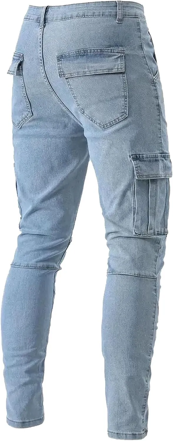 SUWBMHWE Mens Jeans Slim Fit,Mens Ripped Stretch Distressed Destroyed Jeans Skinny Jeans Side Striped Denim Pants