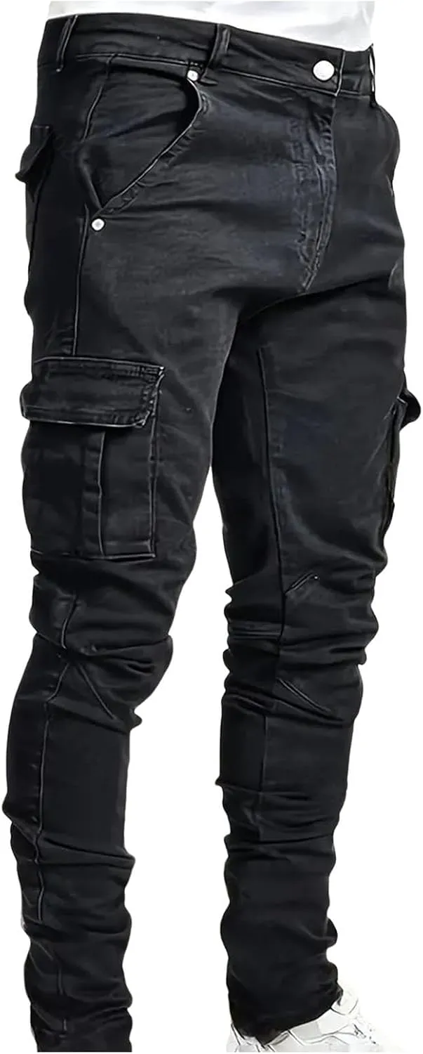 SUWBMHWE Mens Jeans Slim Fit,Mens Ripped Stretch Distressed Destroyed Jeans Skinny Jeans Side Striped Denim Pants