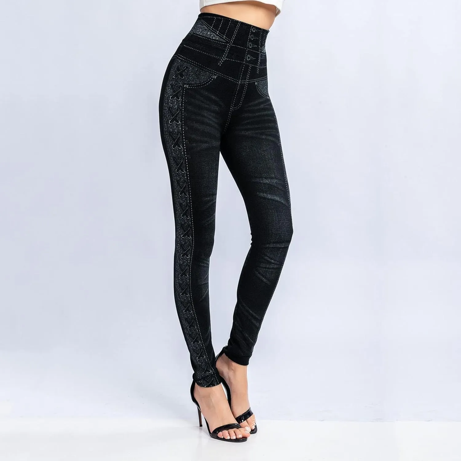 Womens Straight Leg Jeans Flowers Floral Print High Waist Faded Skinny Denim Pants Casual Slim Stretch Pencil Jegging