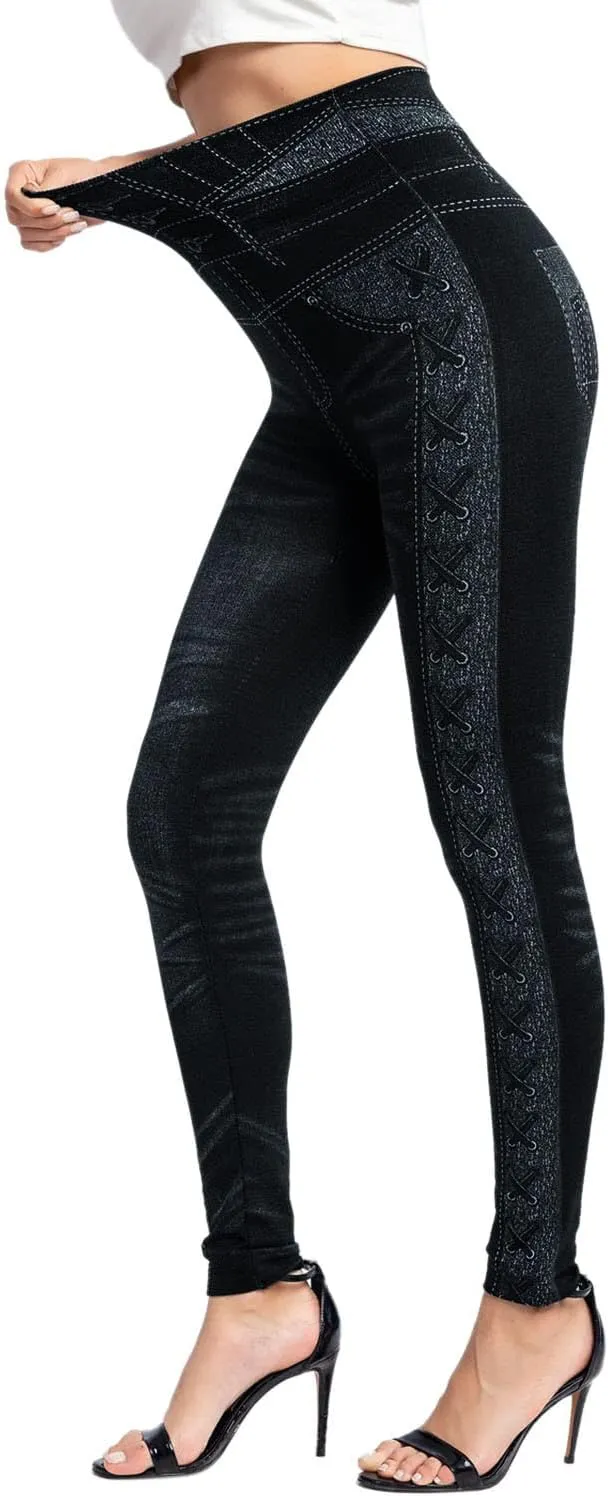Womens Straight Leg Jeans Flowers Floral Print High Waist Faded Skinny Denim Pants Casual Slim Stretch Pencil Jegging