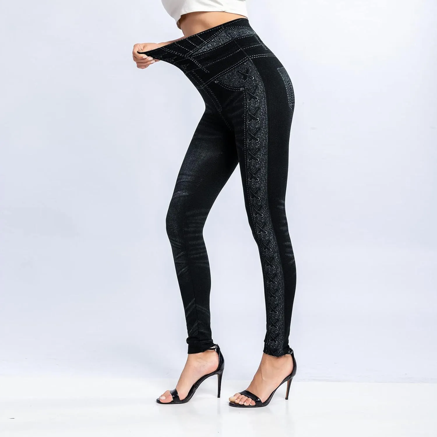 Womens Straight Leg Jeans Flowers Floral Print High Waist Faded Skinny Denim Pants Casual Slim Stretch Pencil Jegging